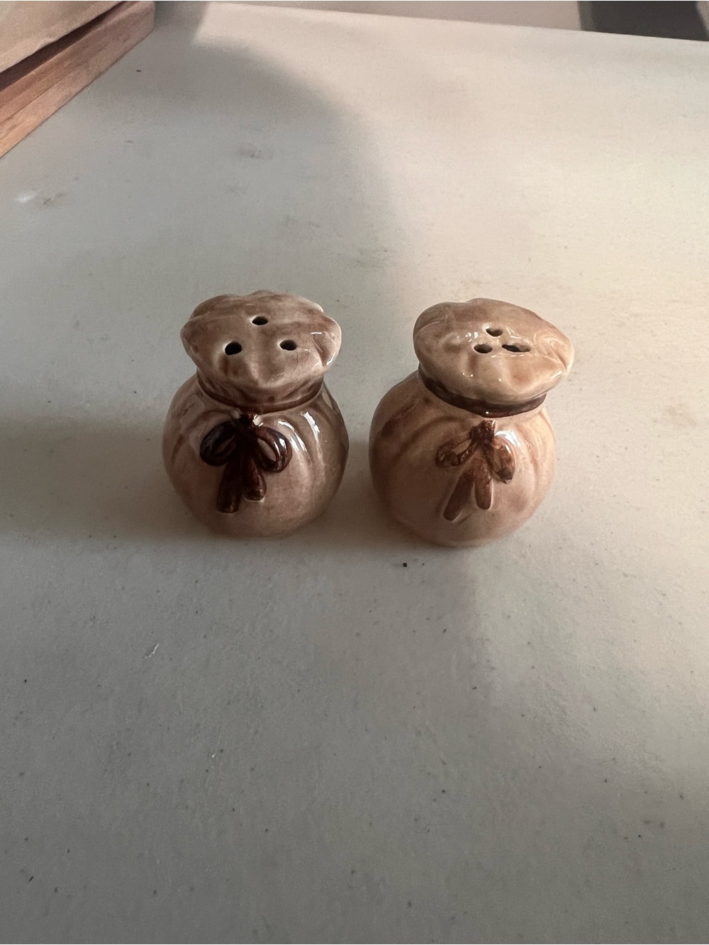 Ceramic Brown Bow Salt and Pepper Shakers